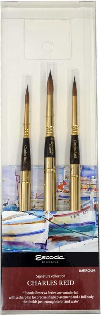 Escoda Signature Series Artist Watercolor Brush Set, Charles Reid Set #1, Reserva Kolinsky, Size (Travel Round) 6, 8, 10