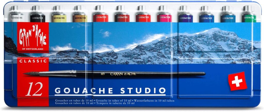 Caran DAche Paint Tubes, Gouache Studio, 12 Colors, Pack of 1