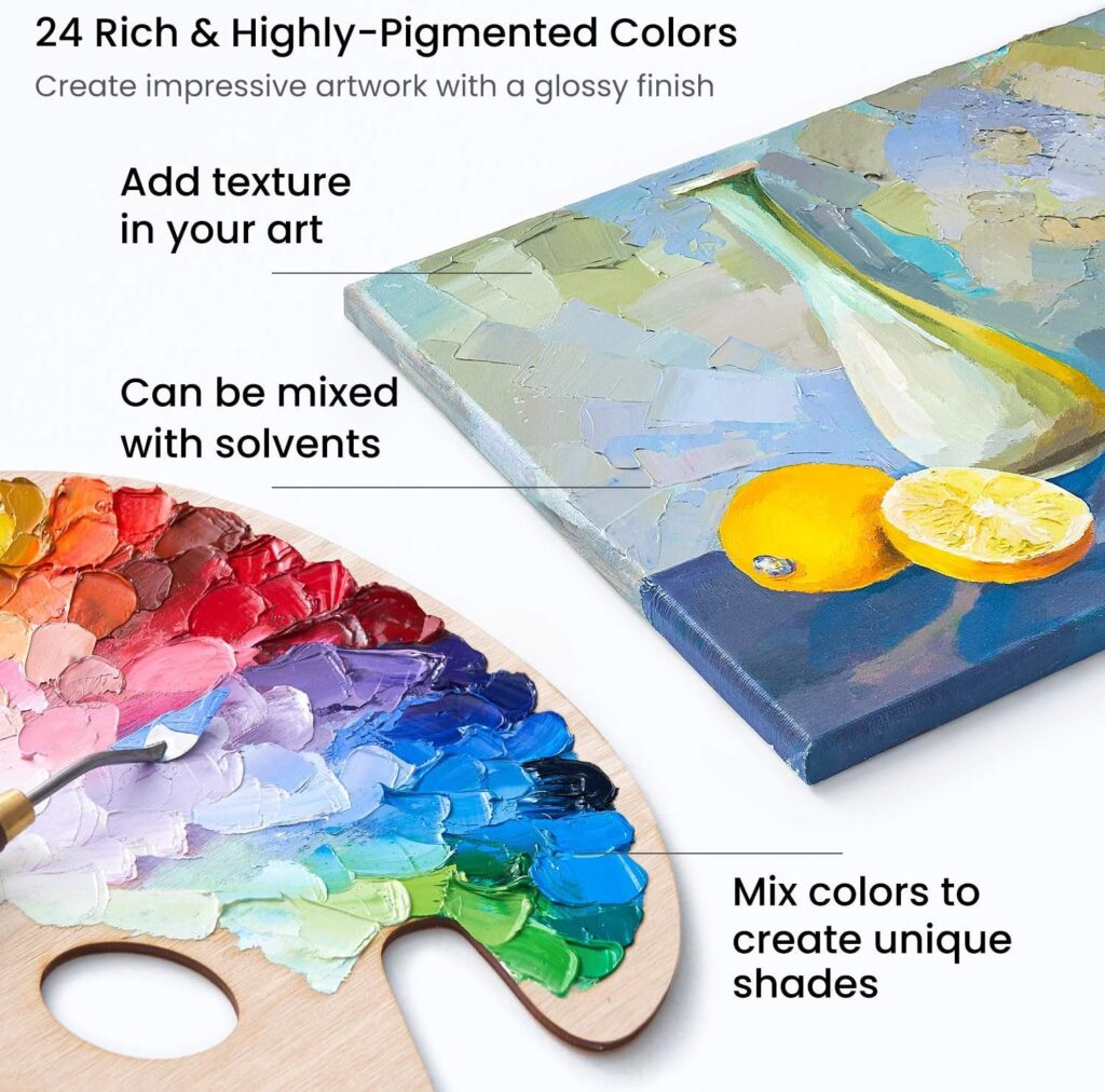 ARTEZA Oil Paint Set – 24 Multicolor Tubes (0.4 Fluid Ounces Each), Vibrant Oil-Based Paints for Canvas  Art Projects