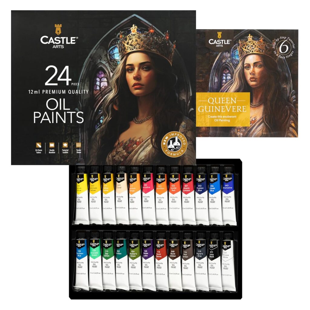 Castle Art Supplies 24 X 12ML Oil Paint Set | Great Value Set for Adult Artists, Beginners and Advanced | Vibrant Variety of Smooth-to-Use Colors | in Impressive Presentation Box with Tutorial (New)