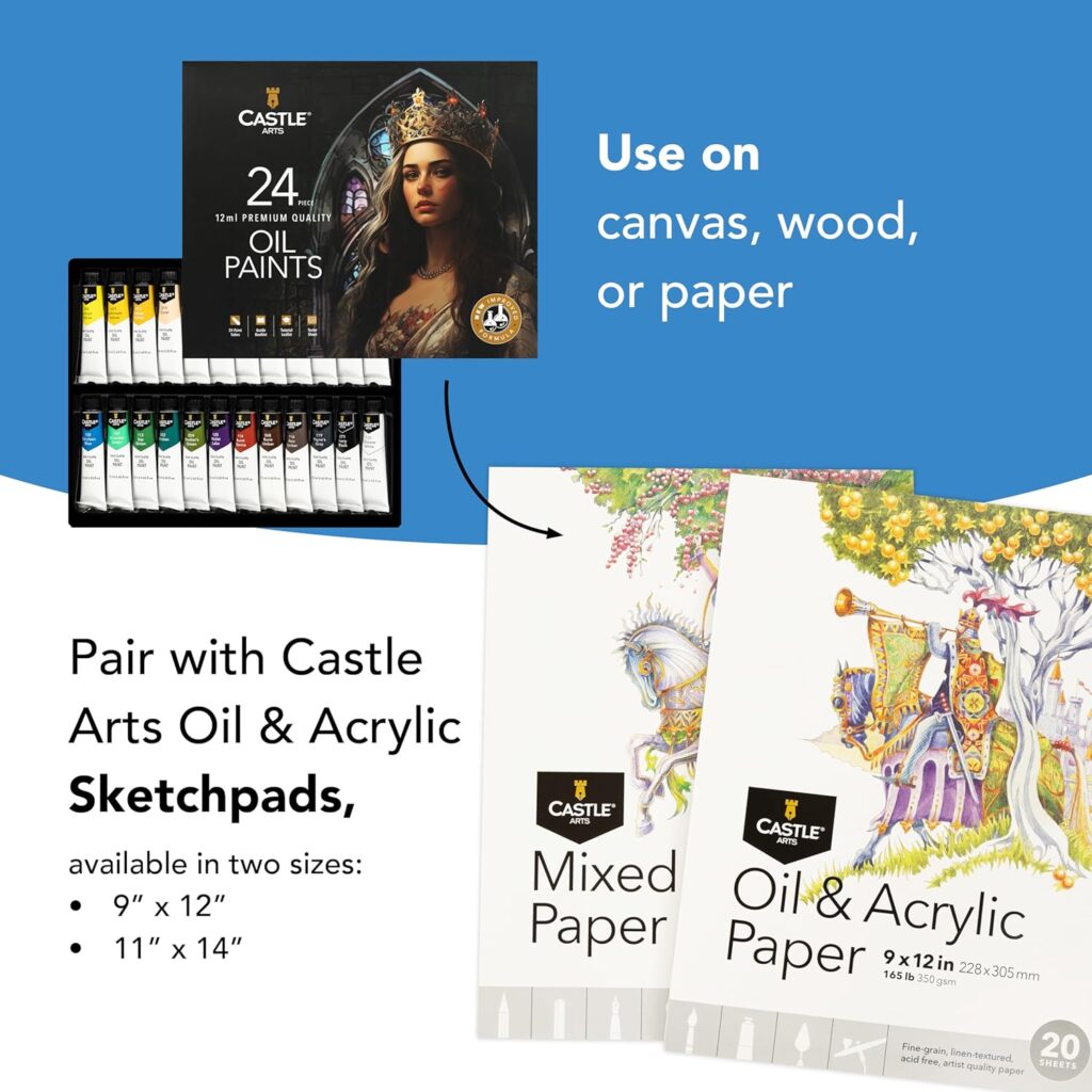 Castle Art Supplies 24 X 12ML Oil Paint Set | Great Value Set for Adult Artists, Beginners and Advanced | Vibrant Variety of Smooth-to-Use Colors | in Impressive Presentation Box with Tutorial (New)