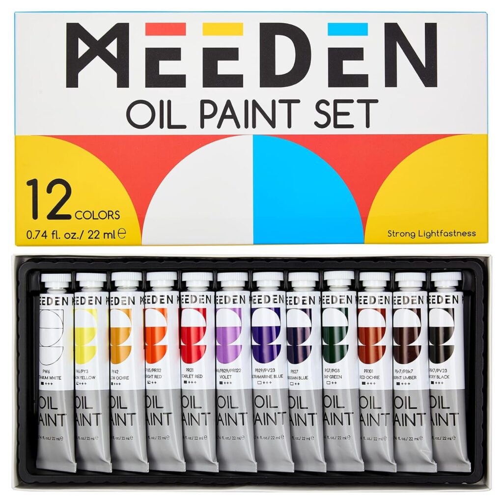 MEEDEN Oil Paint Set - 12 x 22ml (0.74 oz) Color Oil Paints for Adults Students Beginners- Rich Pigment Art Paints for Canvas Painting
