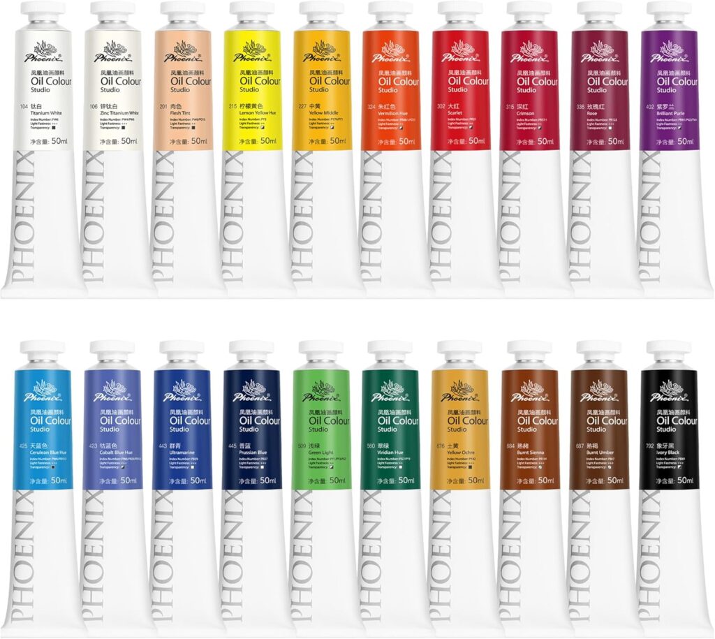 PHOENIX Studio Oil Paint Set - 20 Colors x 50ml / 1.69 Fl oz. - Professional Oil Based Art Paints for Painting