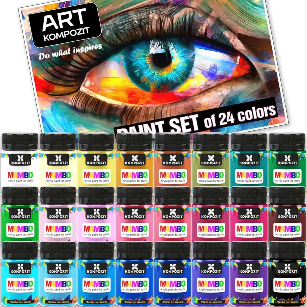 Acrylic Fabric Paint Set for Clothes Permanent - Basic Colors 9x20 ml (0.68 Fl Oz) - For Leather, T-shirt, Shoe, Upholstery, Furniture - Non-Toxic, Long-Lasting, Waterproof