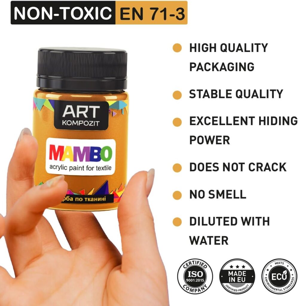 Acrylic Fabric Paint Set for Clothes Permanent - Basic Colors 9x20 ml (0.68 Fl Oz) - For Leather, T-shirt, Shoe, Upholstery, Furniture - Non-Toxic, Long-Lasting, Waterproof