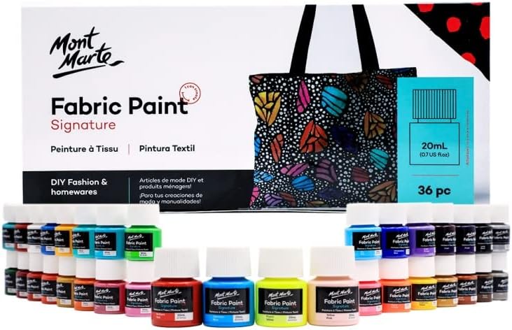 Mont Marte Signature Fabric Paint, 36pc x 20ml (0.7oz), Suitable for DIY Fashion and Homewares