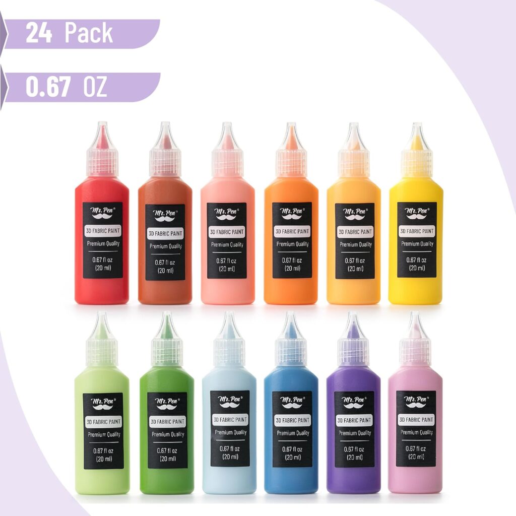 Mr. Pen- 3D Fabric Paint Set, 12 Colors, 0.67 oz, 3D Paint for Fabric Paint for Clothes, Halloween Supplies