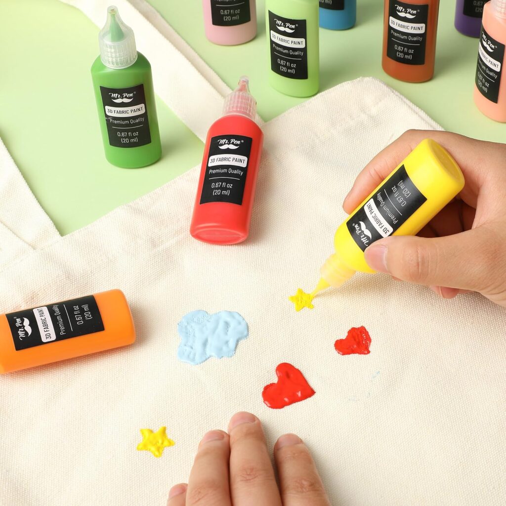 Mr. Pen- 3D Fabric Paint Set, 12 Colors, 0.67 oz, 3D Paint for Fabric Paint for Clothes, Halloween Supplies