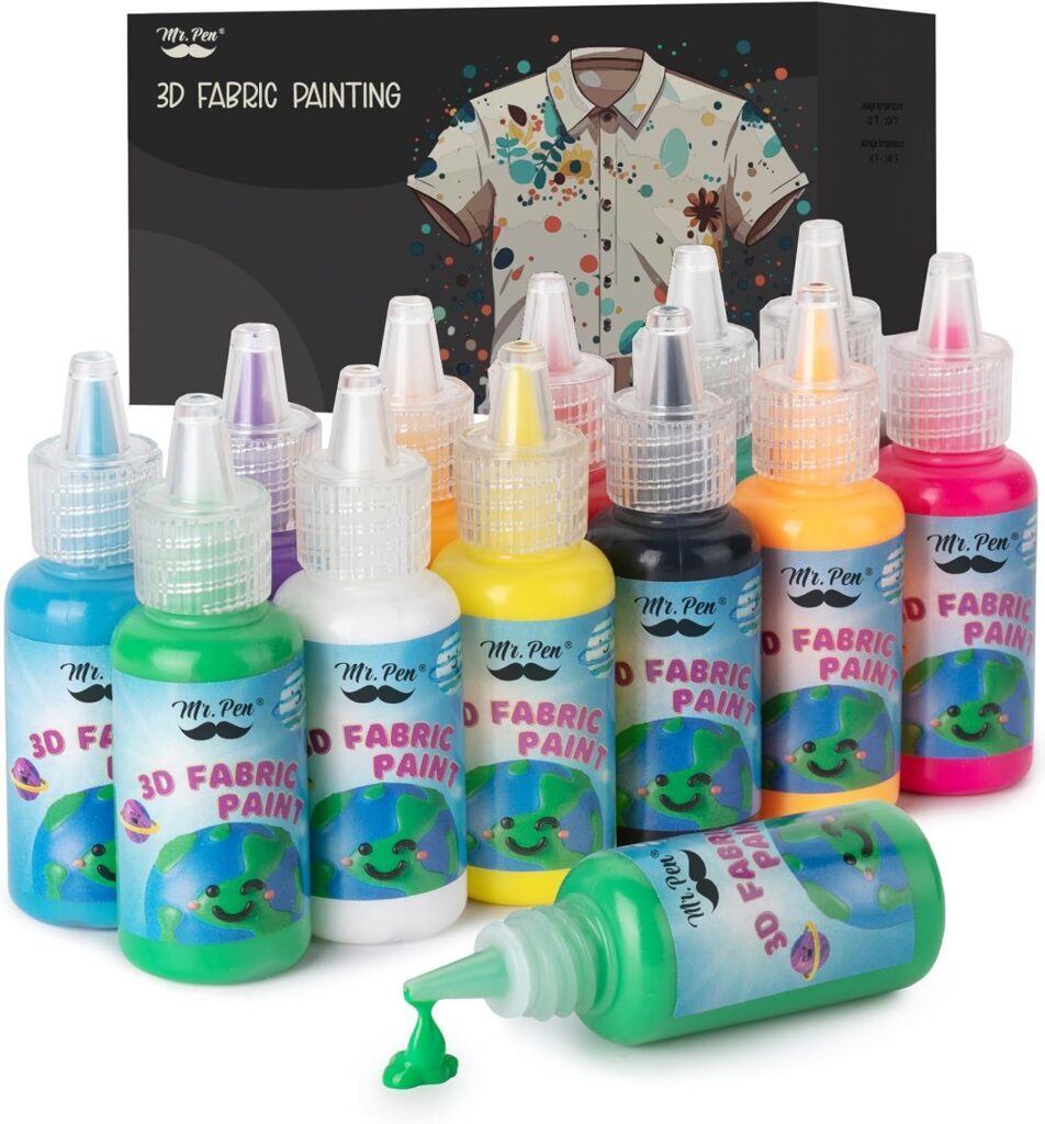 Mr. Pen- 3D Fabric Paint Set, 12 Colors, 0.67 oz, 3D Paint for Fabric Paint for Clothes, Halloween Supplies