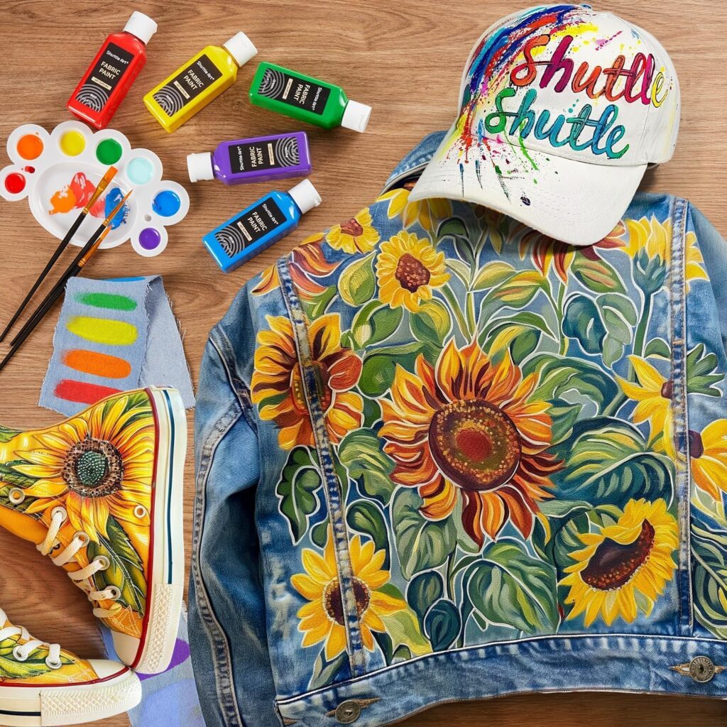 Shuttle Art Fabric Paint, 18 Colors Permanent Soft Fabric Paint in Bottles (60ml/2oz) with Brushes, Palette, Stencils, Non-Toxic Textile Paint for T-Shirts, Shoes, Jeans, Bags, DIY ProjectsArt