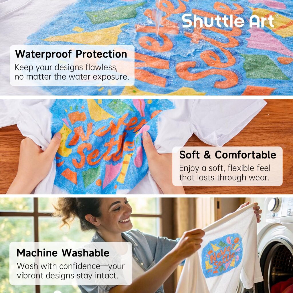 Shuttle Art Fabric Paint, 18 Colors Permanent Soft Fabric Paint in Bottles (60ml/2oz) with Brushes, Palette, Stencils, Non-Toxic Textile Paint for T-Shirts, Shoes, Jeans, Bags, DIY ProjectsArt