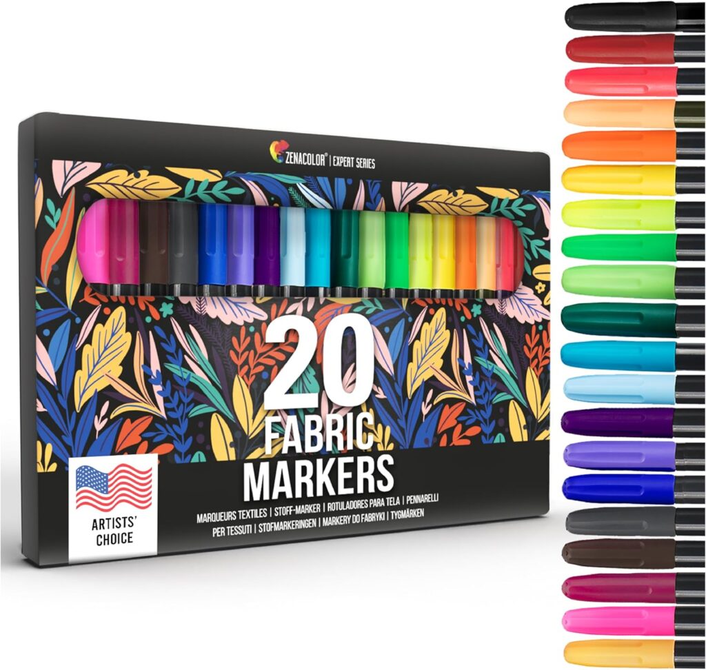 Zenacolor 20 Fabric Markers Pens Set - Indelible and Permanent Fabric Paint Fine Point Textile Marker Pen