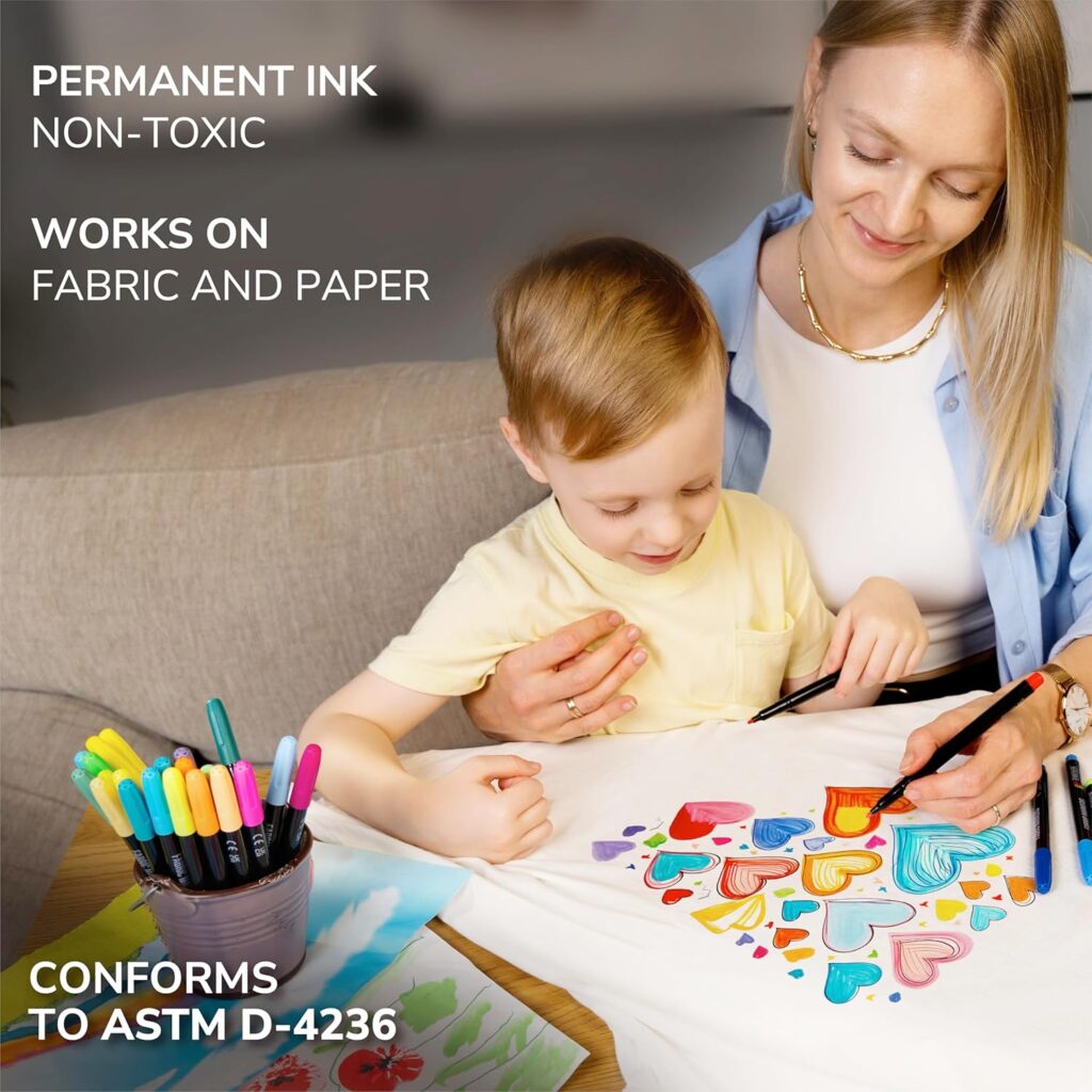 Zenacolor 20 Fabric Markers Pens Set - Indelible and Permanent Fabric Paint Fine Point Textile Marker Pen