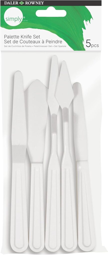 Daler-Rowney Simply Palette Knives Set - 5 Plastic Paint Knives for Beginners Hobbyists and Students - Convenient Palette Knife Kit for Acrylic Painting or for Use as Oil Painting Knives Daler-Rowney Simply Palette Knives Set - 5 Plastic Paint Knives for Beginners Hobbyists and Students - Convenient Palette Knife Kit for Acrylic Painting or for Use as Oil Painting Knives