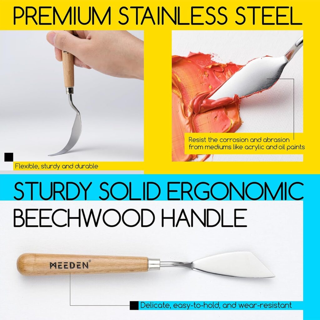 MEEDEN 5Pcs Palette Knife Set: Stainless Steel Painting Knives with Wood Handle - Pallet Knife Set for Oil Canvas Acrylic Painting Color Mixing