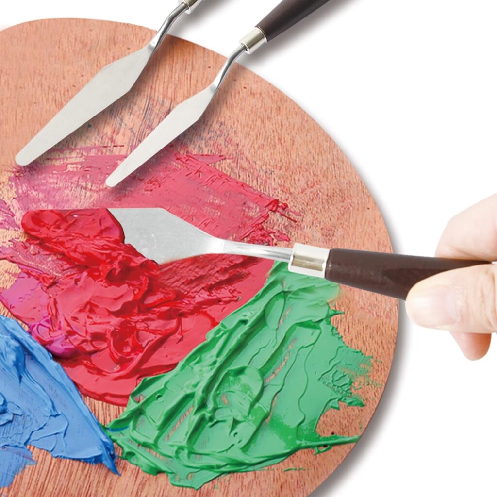 CONDA Palette Knife Painting Stainless Steel Spatula Palette Knife Oil Paint Metal Knives Wood Handle (Red 5 Piece)