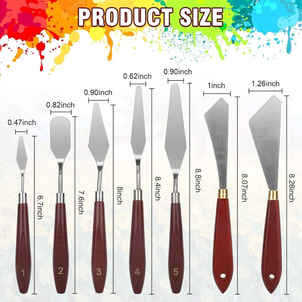 EEEKit 7 PCS Palette Knife Set, Stainless Steel Spatula Palette Knives, Pallet Knife for Oil Canvas Acrylic Painting