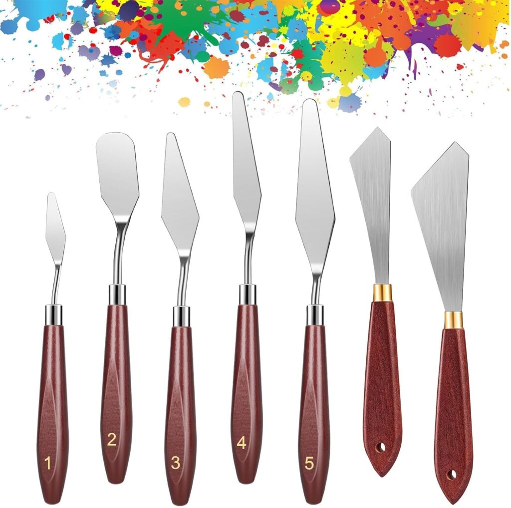 EEEKit 7 PCS Palette Knife Set, Stainless Steel Spatula Palette Knives, Pallet Knife for Oil Canvas Acrylic Painting