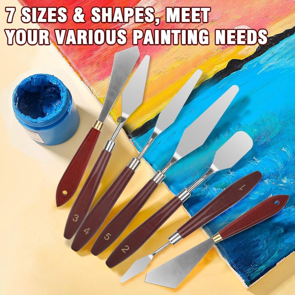 EEEKit 7 PCS Palette Knife Set, Stainless Steel Spatula Palette Knives, Pallet Knife for Oil Canvas Acrylic Painting