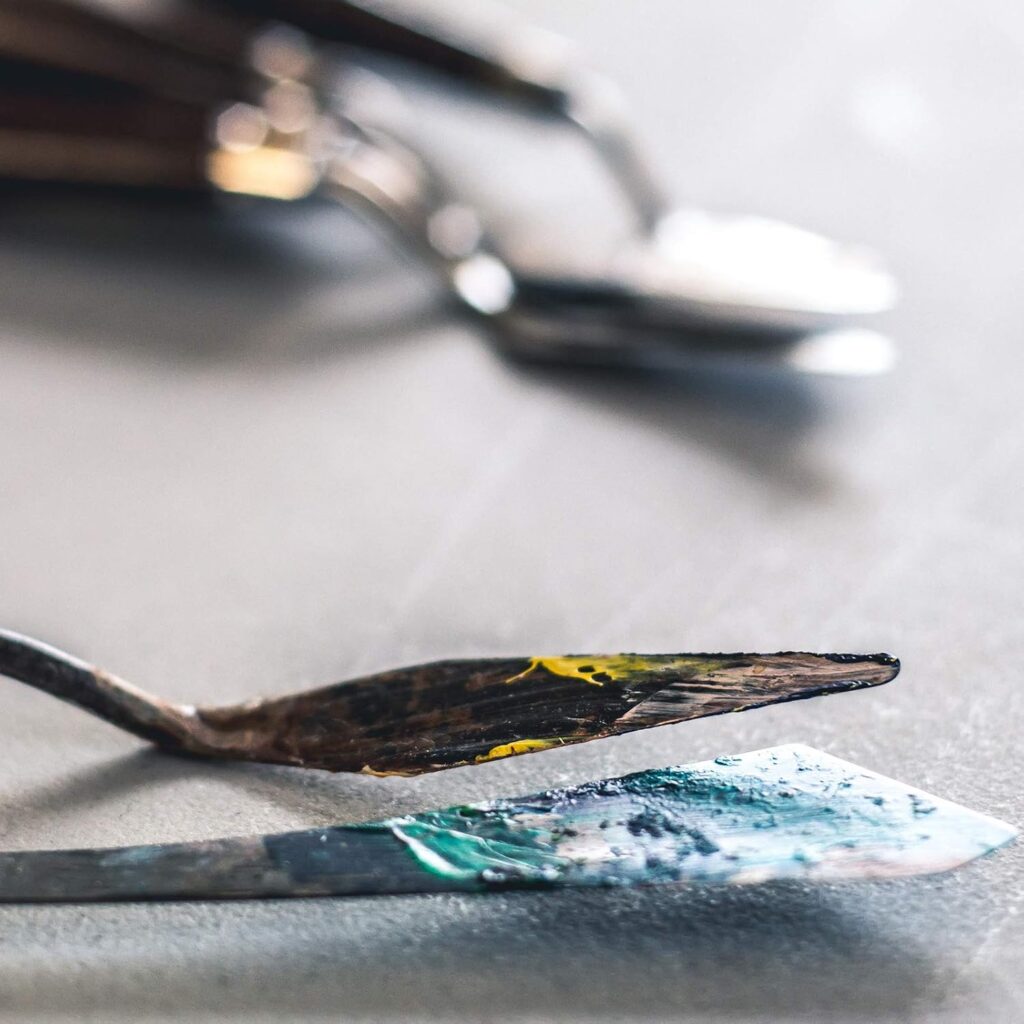 Honoson 7 Pieces Painting Knife Set Spatula Palette Knife Stainless Steel Drawing Scraper Oil Painting Accessories with Wood Handle for Art Acrylic Draw Color Mixing Supplies(Redwood Color)