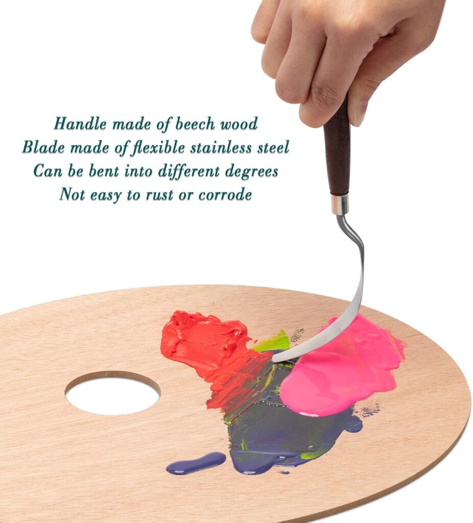 Honoson 7 Pieces Painting Knife Set Spatula Palette Knife Stainless Steel Drawing Scraper Oil Painting Accessories with Wood Handle for Art Acrylic Draw Color Mixing Supplies(Redwood Color)