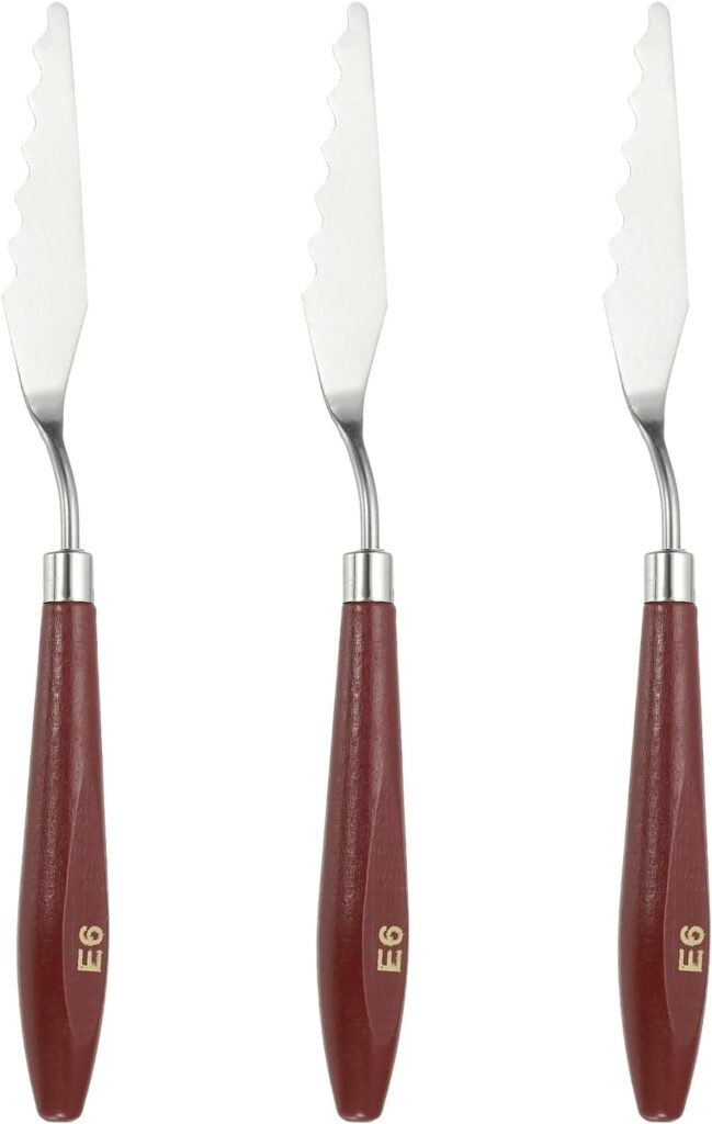YOKIVE 3 Pcs Stainless Steel Palette Knife, No.1 Professional Art Spatula Oil Painting Accessories Color Mixing Scraper with Wood Handle, Great for Canvas Acrylic (Red Brown, 6.3-Inch)