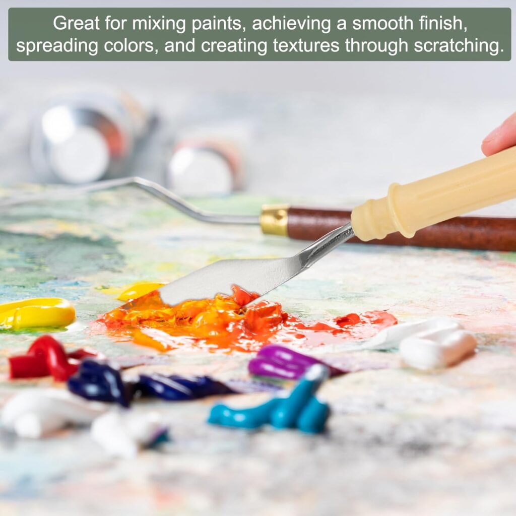 YOKIVE 3 Pcs Stainless Steel Palette Knife, No.1 Professional Art Spatula Oil Painting Accessories Color Mixing Scraper with Wood Handle, Great for Canvas Acrylic (Red Brown, 6.3-Inch)