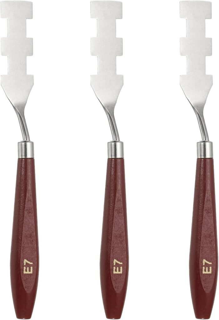 YOKIVE 3 Pcs Stainless Steel Palette Knife, No.1 Professional Art Spatula Oil Painting Accessories Color Mixing Scraper with Wood Handle, Great for Canvas Acrylic (Red Brown, 6.3-Inch)