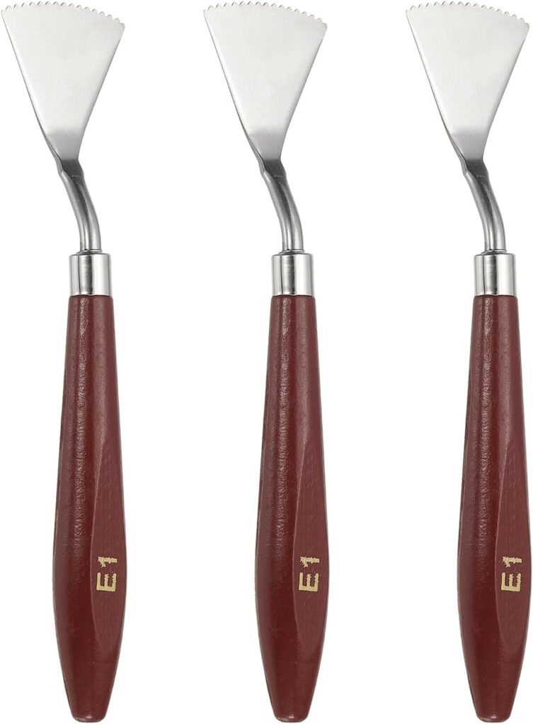 YOKIVE 3 Pcs Stainless Steel Palette Knife, No.1 Professional Art Spatula Oil Painting Accessories Color Mixing Scraper with Wood Handle, Great for Canvas Acrylic (Red Brown, 6.3-Inch)